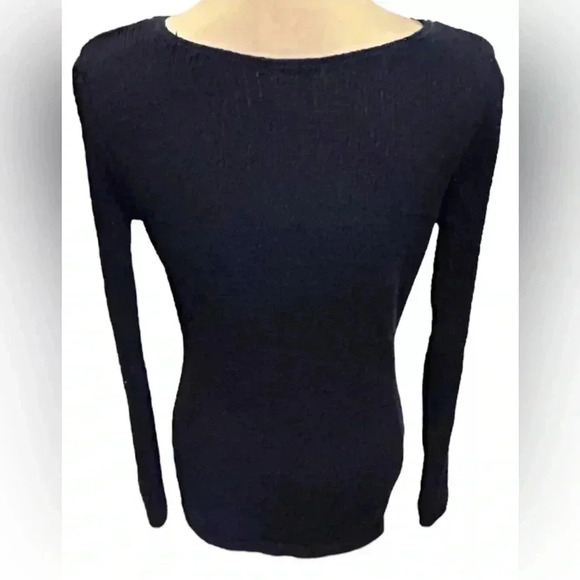 RACHEL ZOE Womens Sweater Size Medium Karla Navy Blue Open Weave Semi Sheer EUC. - Picture 3 of 10